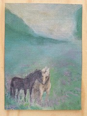 ACEO Original Art Card – Two Horses in a Field by antonia.-81.