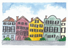 Original ACEO Watercolor 2.5 x 3.5, Signed, title: Rainbow Row