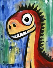 Atherton 11×14 Original Expressionism Dinosaur painting „Cute Dino2“ hand signed