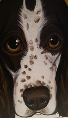 Original Hand Painted Spaniel Dog Portrait Artist Signed Big Eyes 9″ x 9″ canvas