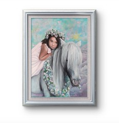 Original Painting Little Girl And Horse 16 x 20 Acrylic on Canvas