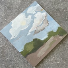 Modern Abstract Landscape with Clouds One of Kind Fine Art Signed Oil Painting