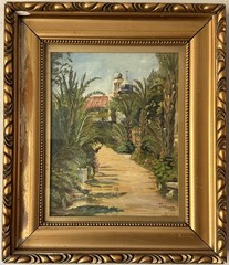 ANTIQUE TROPICAL LANDSCAPE IMPRESSIONIST OIL PAINTING OLD VINTAGE GARDEN 1935