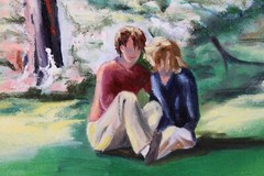 Vintage Couple In The Woods Landscape Oil Painting On Canvas Signed Illegible
