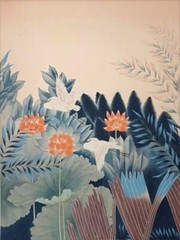 LARGE ASIAN FLORAL FOREST w/ BIRDS ORIGINAL WATERCOLOR on SILK MYSTERY ARTIST