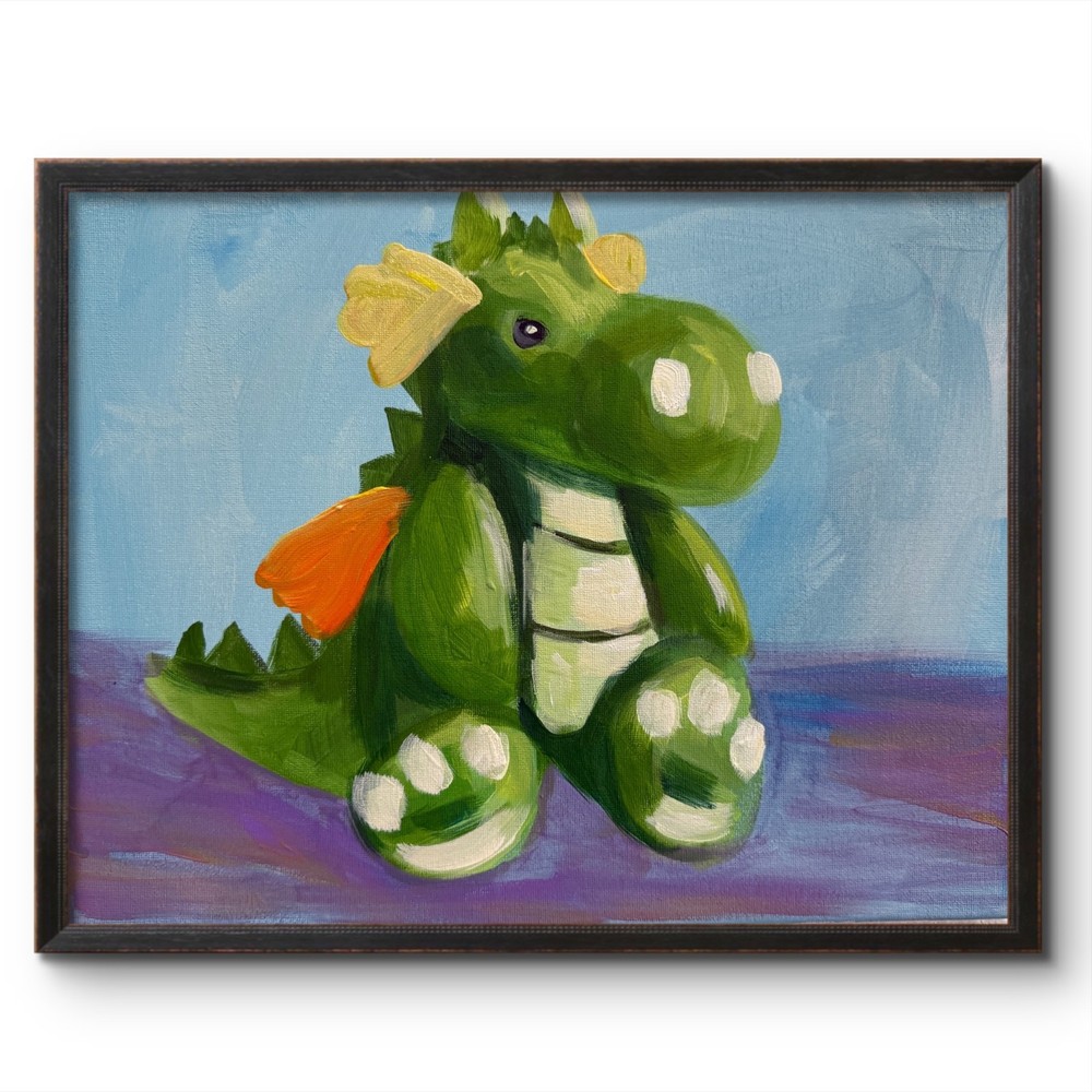 GREEN DRAGON STUFFED TOY EXPRESSIONISM 16X12 CHILDRENS ROOM ART ABSTRACT