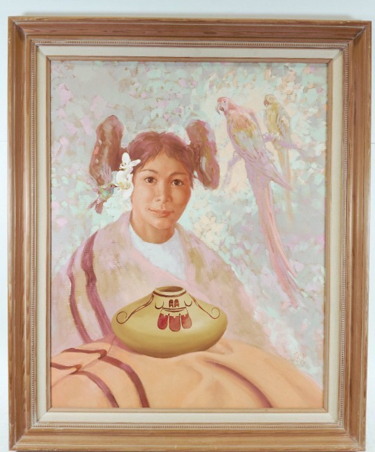 John Jones Original Oil Painting Native American Girl Portrait 24×30 Framed Art
