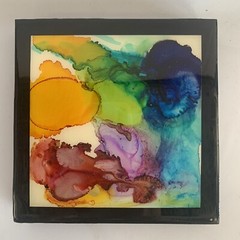Original Abstract Art Glossy Resin Alcohol Inks Tracy Eau Claire Cradled Wood 6″