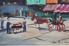 Vintage Paris France Oil Painting Street Scene Men Women Horse Buggy #2 Signed