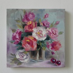 Romantic Roses Still Life Original Oil Painting Impressionist Floral Wall Decor