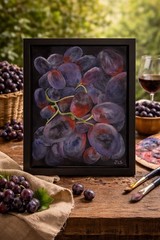 Grape Still Life Painting Kitchen Wall Art Wine Decor Fruit Art 11×14
