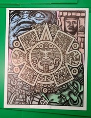 AZTEC ART-COLAGE OF STONE FIGURES FROM MEXICO,14″×11″ INCHES.