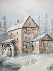 Vintage Landscape Oil Painting on Carbo 24″x36 by Artist W.jones In Good Condit