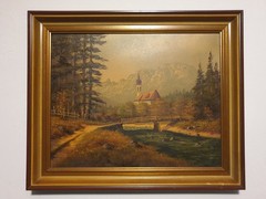 Original Oil Painting Landscape Village Church Signed 49x59cm Oil On Canvas Picture