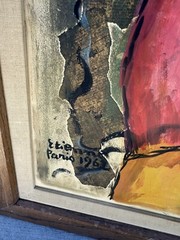 Boy with Red Balloon mixed media painting by Roger Etienne 1962