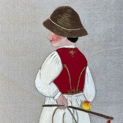 Vtg 1937 Painting Silk Textile Art – European German Poland Italian Alpine Child