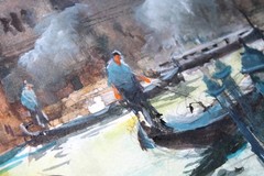 ORIGINAL PAINTING WATERCOLOR VENICE ITALY CANAL GRANDE GONDOLAS 16“x 10.5“in