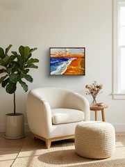 Original Impressionist 12×16 Ocean Sunset Acrylic on Canvas Signed Home Decor