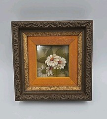 Sue Sewell 1973 3D Miniature Painting Floral Layered Glass Signed MCM Original
