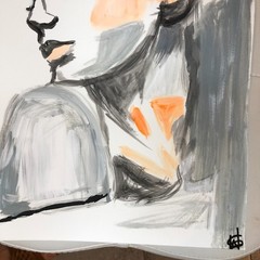 Fashion girl pose expressionist modern art painting 14X11 Gallery Paper original