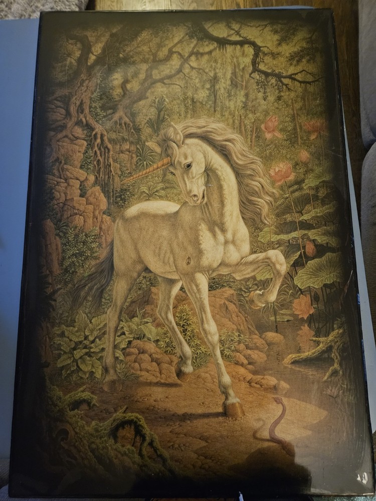 Unicorn and Viper Painting, Johfra Bosschart, 1980s, Artwork, Art, Print on wood