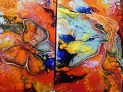 Abstract Fairy Butterfly Pour Paintings Original Art by Rain Crow Set of 2