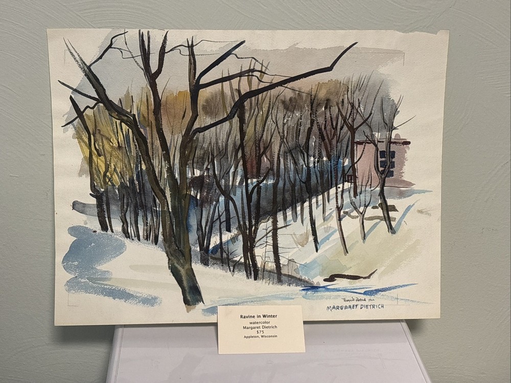 Margaret Dietrich Watercolor Painting Winter Ravine Appleton WI Wisconsin Signed