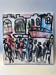 Old Town Düsseldorf Counter Original 40×40 Acrylic Picture Canvas Drawing Unique