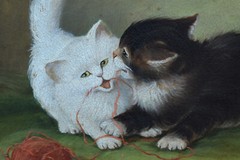 antique oil canvas painting kittens cats playing signed