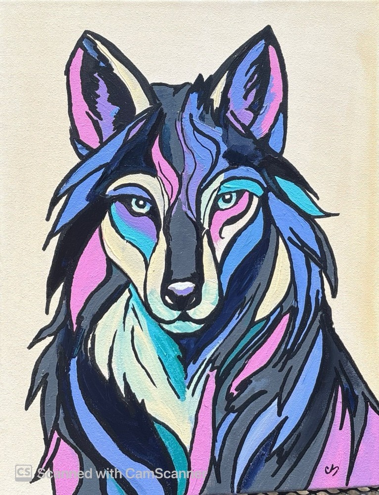 Bold Colorful Wolf Portrait Original Acrylic Painting 11×14 Signed Canvas Art