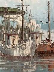 W. Jones Oil On Canvas Nautical Scene Sea Ocean Water Boats Coastal