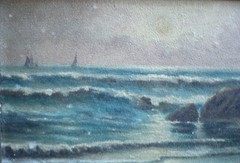 B. ADAMS, ANTIQUE COASTAL COAST SEASCAPE NOCTURNE MOONLIGHT SEA OLD OIL PAINTING