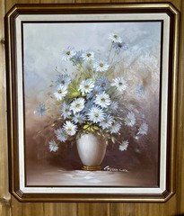 Vintage Robert Cox Oil On Canvas Flower Still Life Wood Framed 30×24”