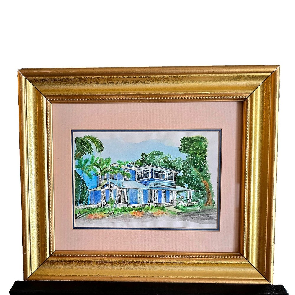 VTG Key West Art „Nine One Five“ Restaurant Watercolor Signed YAV 1996 Framed FL