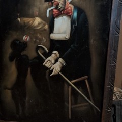 Framed Circus Scene Oil Painting – Clown and Dog Figurative Art on Canvas