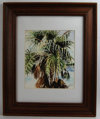 Vintage 1997 Framed Signed Diane Lary Watercolor Painting „Flamingo Palm“ 8X11