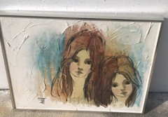 Carol Dahi Mid Century Modern Abstract Painting of Twins