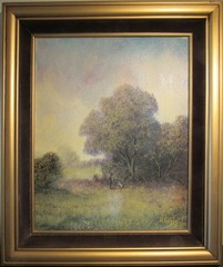 Donald A. Gibbs Oil on Canvas Boy with Dog Painting 16″x20″ (21″x 25″ framed)