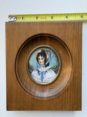 Vintage Hand-Painted Portrait Miniature in Ornate Oval Frame (5.5” x 6”)