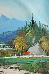 VTG Vibrant Oill Painting Canvas Landscape Mountain Trees Creek Signed S. S Kitt