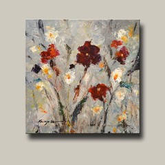 Acrylic on canvas Red and Yellow flowers floral painting. Original art