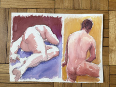Vintage Watercolor Study Painting Portrait Two Men Peter Feldman 15 x 11 Gay Int