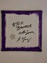 Yellow purple acrylic ink „40k Banana“ on 4×4 canvas 1/1 Limited Signed