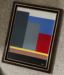 Vintage Geometric Shapes Acrylic Painting Art Wall Hanging Signed REM Menges