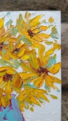 Original 6″x8″ Oil Painting Textured sunflower bouquet flower IMPASTO