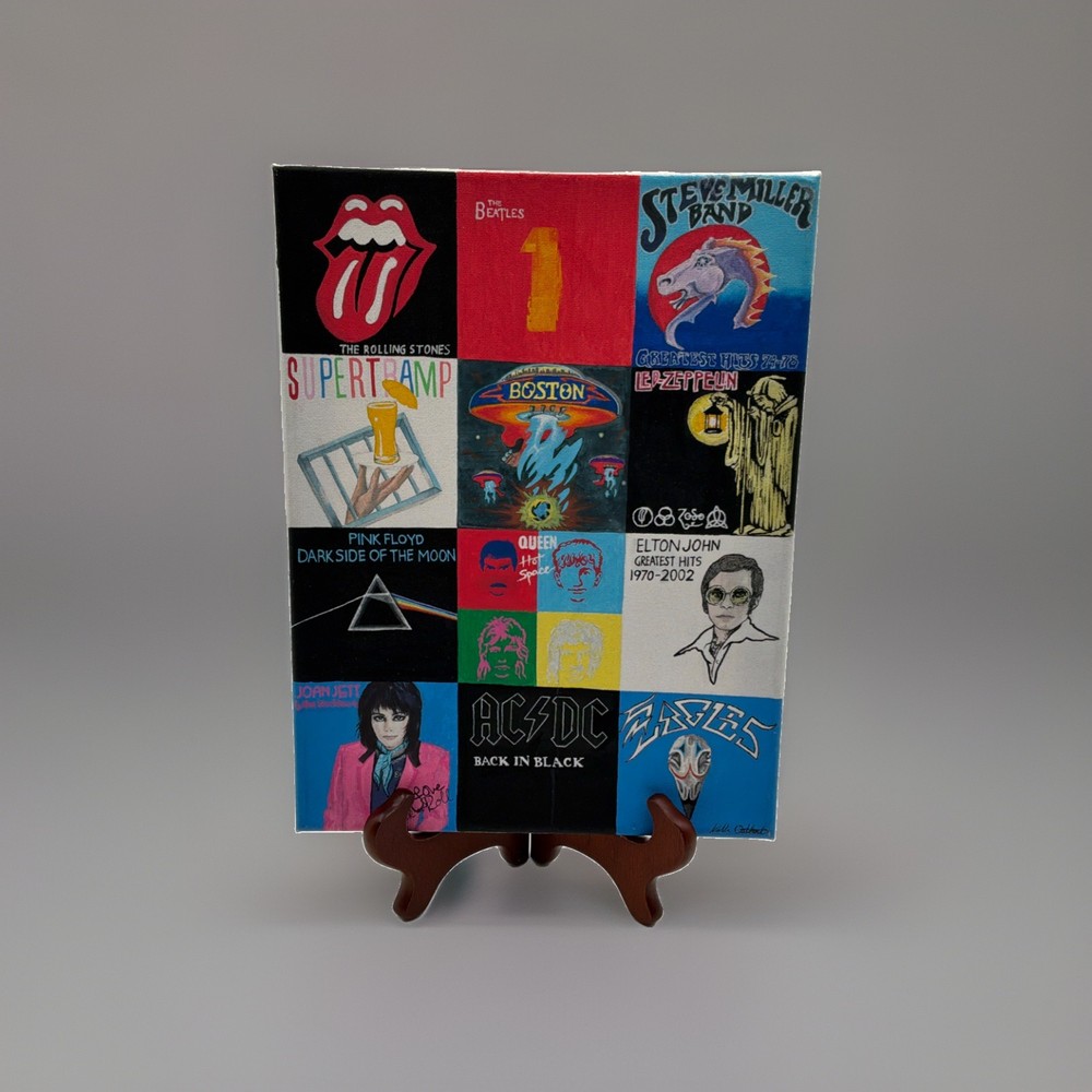 Hand Painted Classic Rock Album Cover Collage Canvas Rolling Stones Beatles