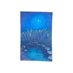 Small Moody Full Moon Blue Original Painting |Heartandhorizonart