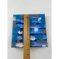 Hand-Painted Acrylic Canvas Abstract Blue Gray 7.5x8x1.5 Modern Artwork Art
