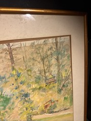 Vintage Japanese Garden Watercolor Painting Framed 25×20 Asian Landscape Art