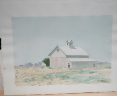 RICHARD P. SETH „WHITE BARN“ SMALL ORIGINAL WATERCOLOR LANDSCAPE PAINTING 1989